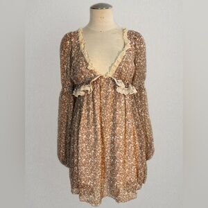 Free People Floral Long Sleeve Dress with Ruffle Trim